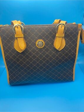 Rioni Brown Tote with Tan Trim and Buckle Details